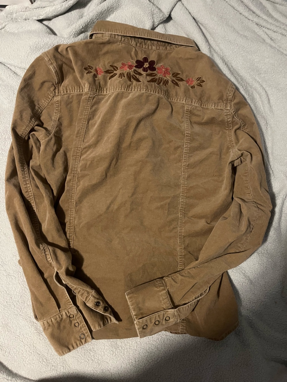 Lilu Tan Corduroy shirt with Floral Embroidery